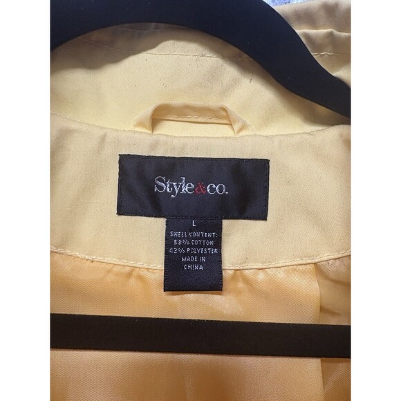 Style & Co Women's Yellow Cotton Blend 3/4 Sleeve Pea Coat Button Front L Jacket - Picture 6 of 9